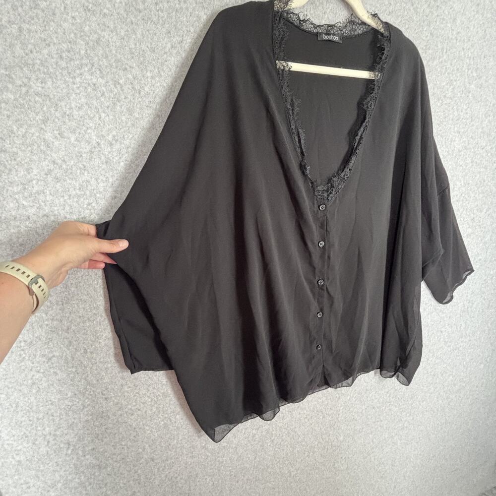 Boohoo Blouse Size 12 Sheer Lace Oversized Lagenlook Whimsigoth Minimalist Italy